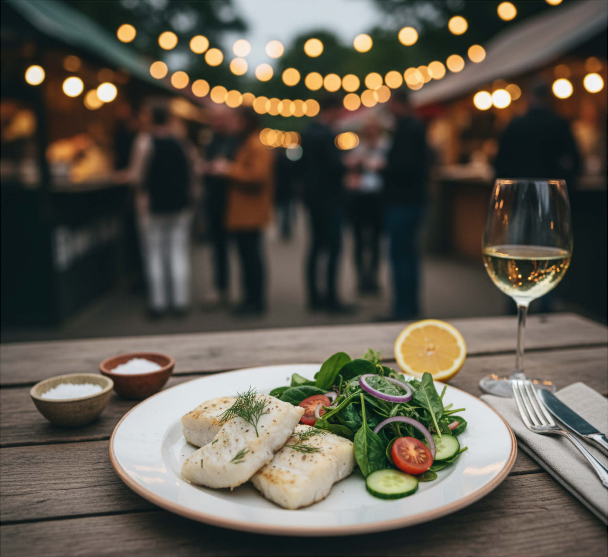 Plato de pescado con ensalada verde